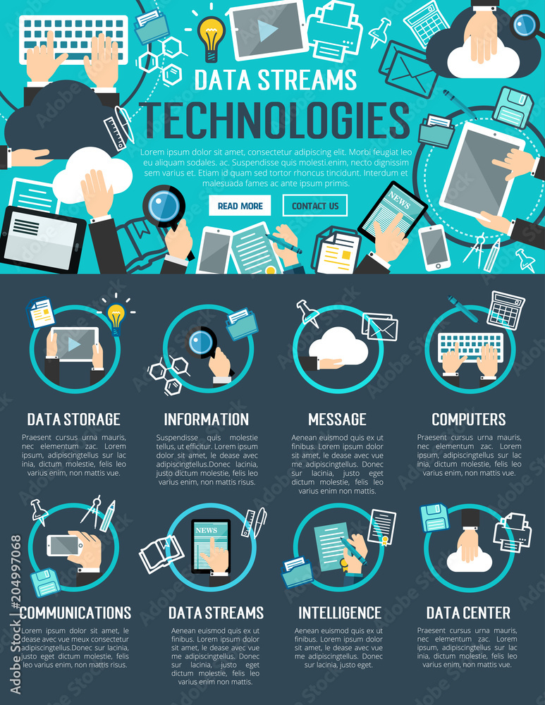 Poster data stream and cloud computing technology banner