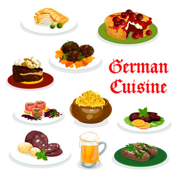 German cuisine dinner icon with traditional food