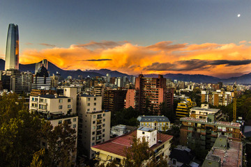 Sunset over Santiago de Chile city, an amazing and colorful skyline