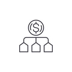 Cost allocation linear icon concept. Cost allocation line vector sign, symbol, illustration.