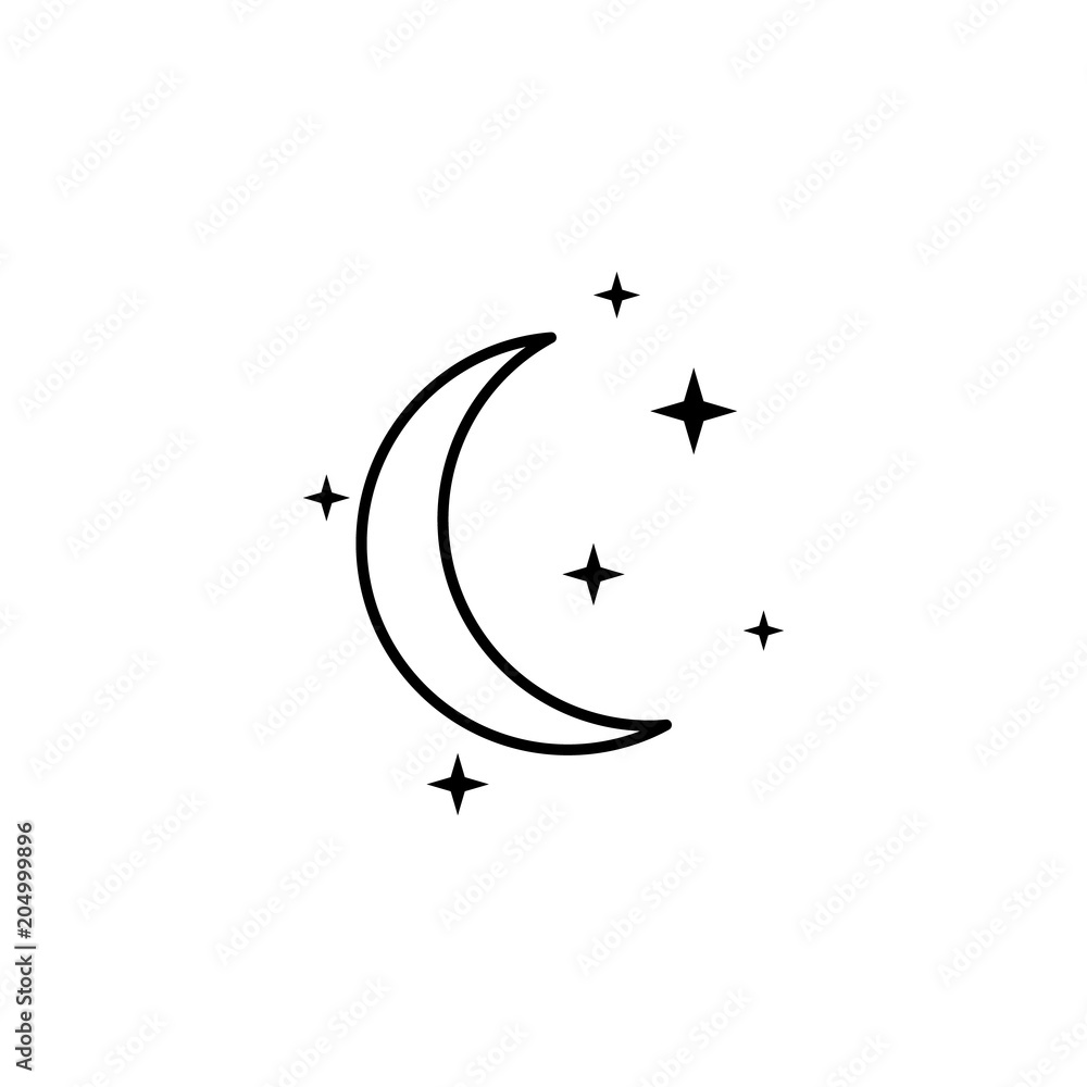 Wall mural crescent moon and stars icon. element of travel icon for mobile concept and web apps. thin line cres