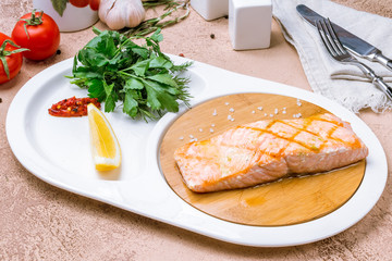 Salmon steak on the grill