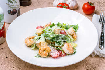 salad caesar with shrimps