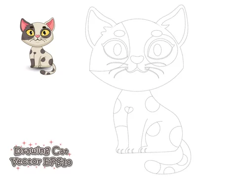 Drawing and Paint Cute Cartoon Cat. Educational Game for Kids Stock Vector  - Illustration of template, safari: 116683717