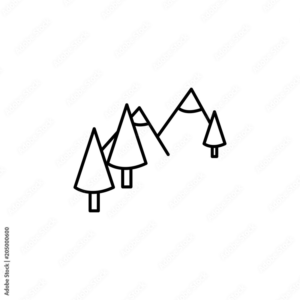 Poster mountains and trees icon. element of travel icon for mobile concept and web apps. thin line mountain
