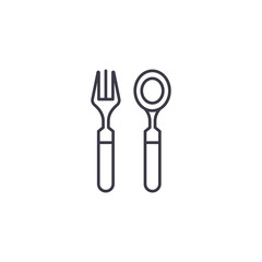 Cutlery fork and spoon linear icon concept. Cutlery fork and spoon line vector sign, symbol, illustration.