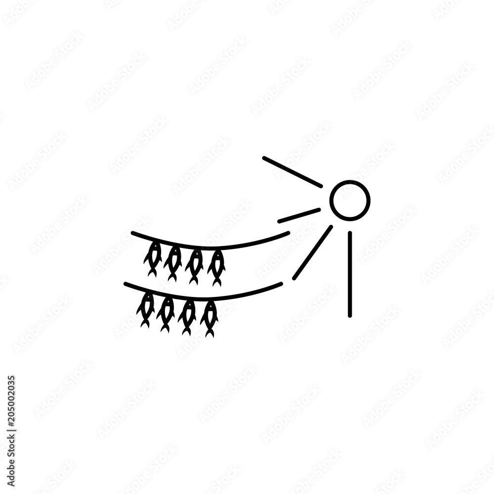 Poster fish drying icon. element of fishing industry icon for mobile concept and web apps. thin line fish d