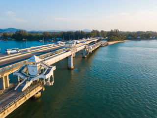 Fototapeta na wymiar Aerial view of Sarasin Bridge, The bridge is a between Phang Nga and Phuket
