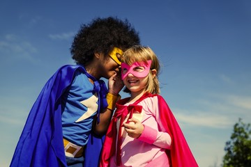 Strong superhero kids with superpowers