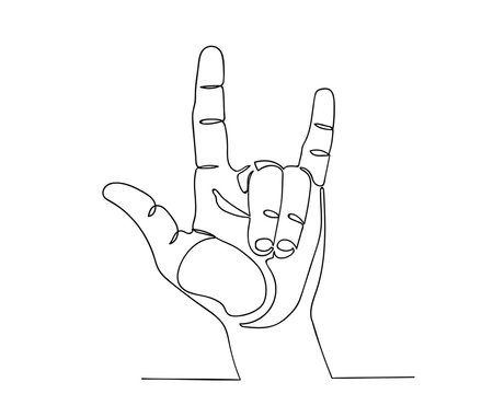 Continuous line drawing hand with I Love You sign.