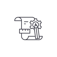 Designing process linear icon concept. Designing process line vector sign, symbol, illustration.