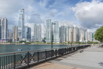 Fototapeta na wymiar Skyline and harbor of Hong Kong city