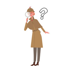 探偵　イラスト　若い女性　虫眼鏡
