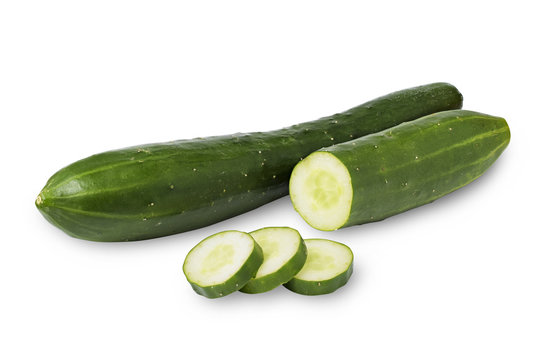 Cucumber and slices isolated on a white