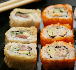 rolls with shrimp, crab and avocado 