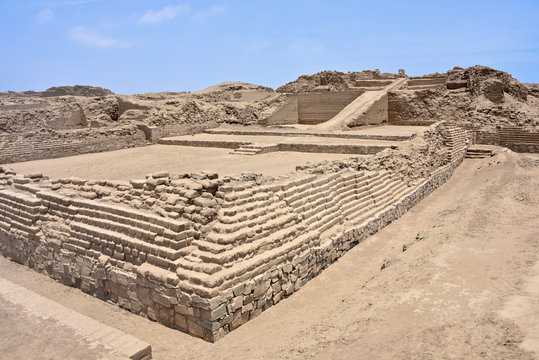 The ruins of Pachacamac, an ancient archaeological site on the Pacific coast just south of Lima, Peru