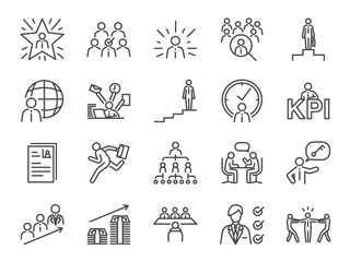 Career path icon set. Included the icons as newbie, job seeker, headhunter, headhunting, first jobber, rookie, promoted and more