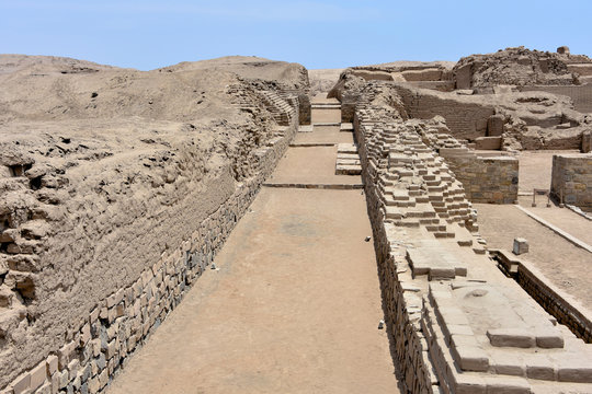 The ruins of Pachacamac, an ancient archaeological site on the Pacific coast just south of Lima, Peru
