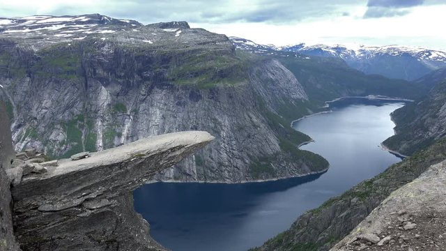 Aerial Vibrant View on famous Norwegian tourist place Trolltunga Path