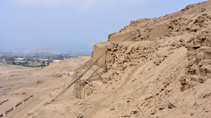 The ruins of Pachacamac, an ancient archaeological site on the Pacific coast just south of Lima, Peru