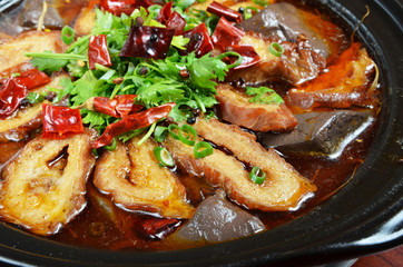 Chinese food- Spicy pig intestines pot