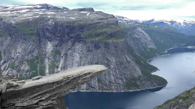 Timelapse of Norway Mountains Landscape. Famous Norwegian tourist place Trolltunga Path