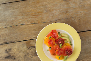 Top view healthy diet fruit salad Healthy dietary food copy space