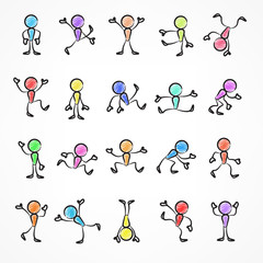 Collection of color stick moving figures with different poses.