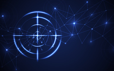 Abstract futuristic blue radar, target, shooting range digital technology concept.