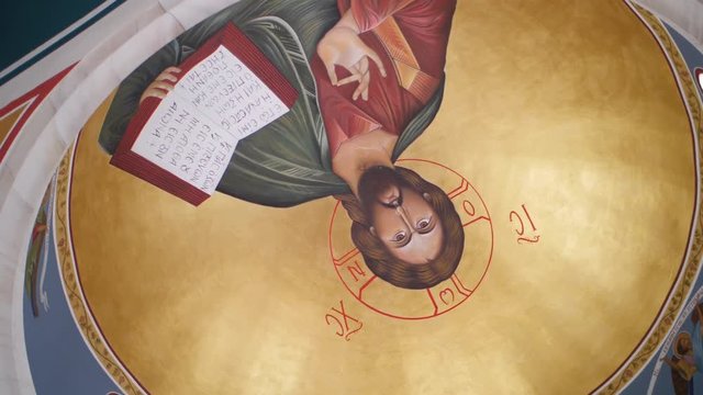 Hagiography icon of Jesus in orthodox church.Slow motion 100fps