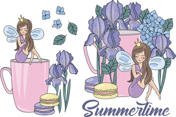 Sweet Clipart SUMMERTIME Color Vector Illustration Magic Beautiful Picture Paint Drawing Set Scrapbooking Baby Book Fairytale Greeting Print Card Album Digital Paper Birthday