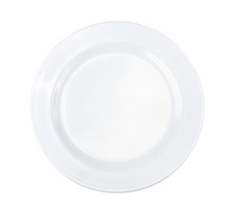 Empty ceramic round plate isolated on white, white dish