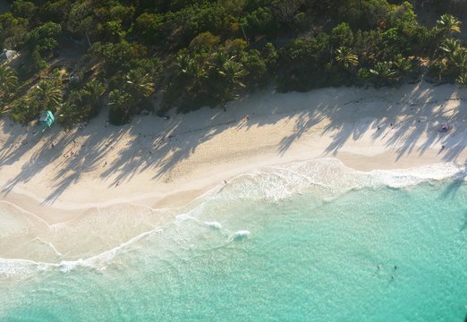 Aerial view of beautiful white sand Flamingo Beach in Isla de Culebra, Puerto Rico