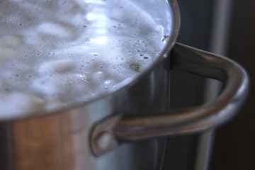 Pot with the boiled water