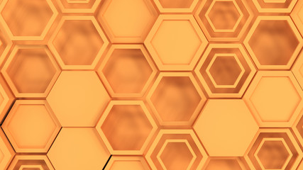 Abstract 3d background made of orange hexagons