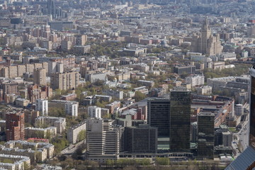 Fototapeta na wymiar Панорама Москвы, район Пресненский, с крыши небоскреба.