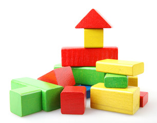 Wooden building blocks isolated on white background