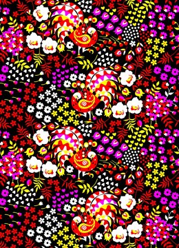 Ditsy seamless floral pattern with fairy birds in ethnic style in vector. Russian, indian motives. Print for fabric, paper, wallpaper, wrapping design.