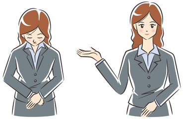 案内とお辞儀する女性のイメージイラストセット