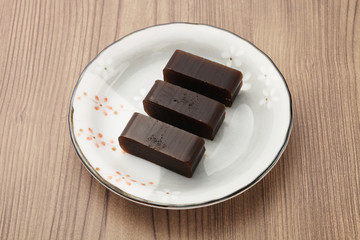  Red bean jelly  on a plate      