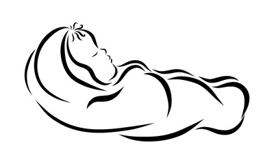 A sleeping baby wrapped in a diaper
