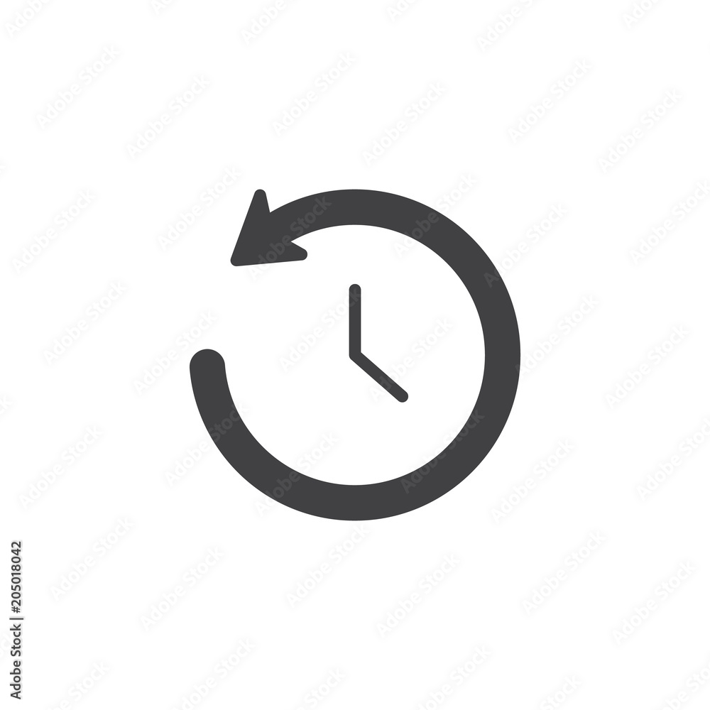 Poster time back vector icon. filled flat sign for mobile concept and web design. clock with undo arrow sim