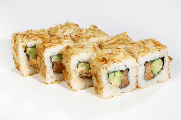 Rolls Ninja (salmon, cucumber, white sauce and spice sauce, shredded tuna)