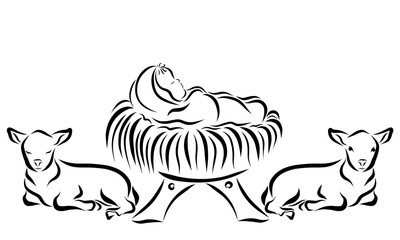 Baby Jesus in the manger and animals