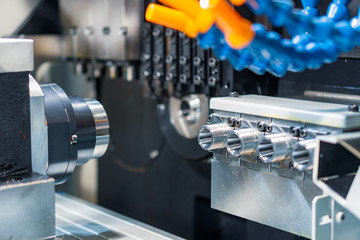Work space of modern CNC milling machine.
