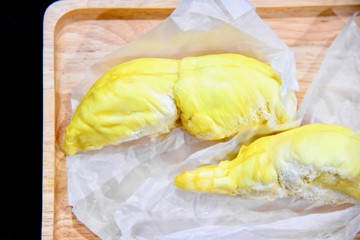 Yellow Durian Flesh on Wooden Board