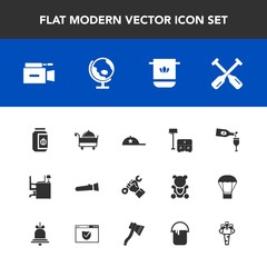 Modern, simple vector icon set with helmet, jar, film, water, cap, paddle, fashion, furniture, restaurant, red, sofa, light, video, construction, builder, bathroom, oar, jam, lamp, canoe, glass icons
