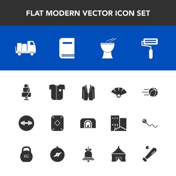 Modern, simple vector icon set with business, cake, new, poker, ball, delivery, suit, sensu, white, game, dessert, doughnut, fitness, education, japanese, gym, musical, roll, fashion, league icons