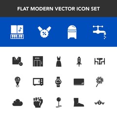 Modern, simple vector icon set with post, clothes, letter, smart, envelope, white, office, dress, elevator, gadget, launch, entrance, table, watch, location, male, female, kitchen, home, time icons