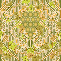 Seamless wallpaper with grape in art nouveau style, vector illustration